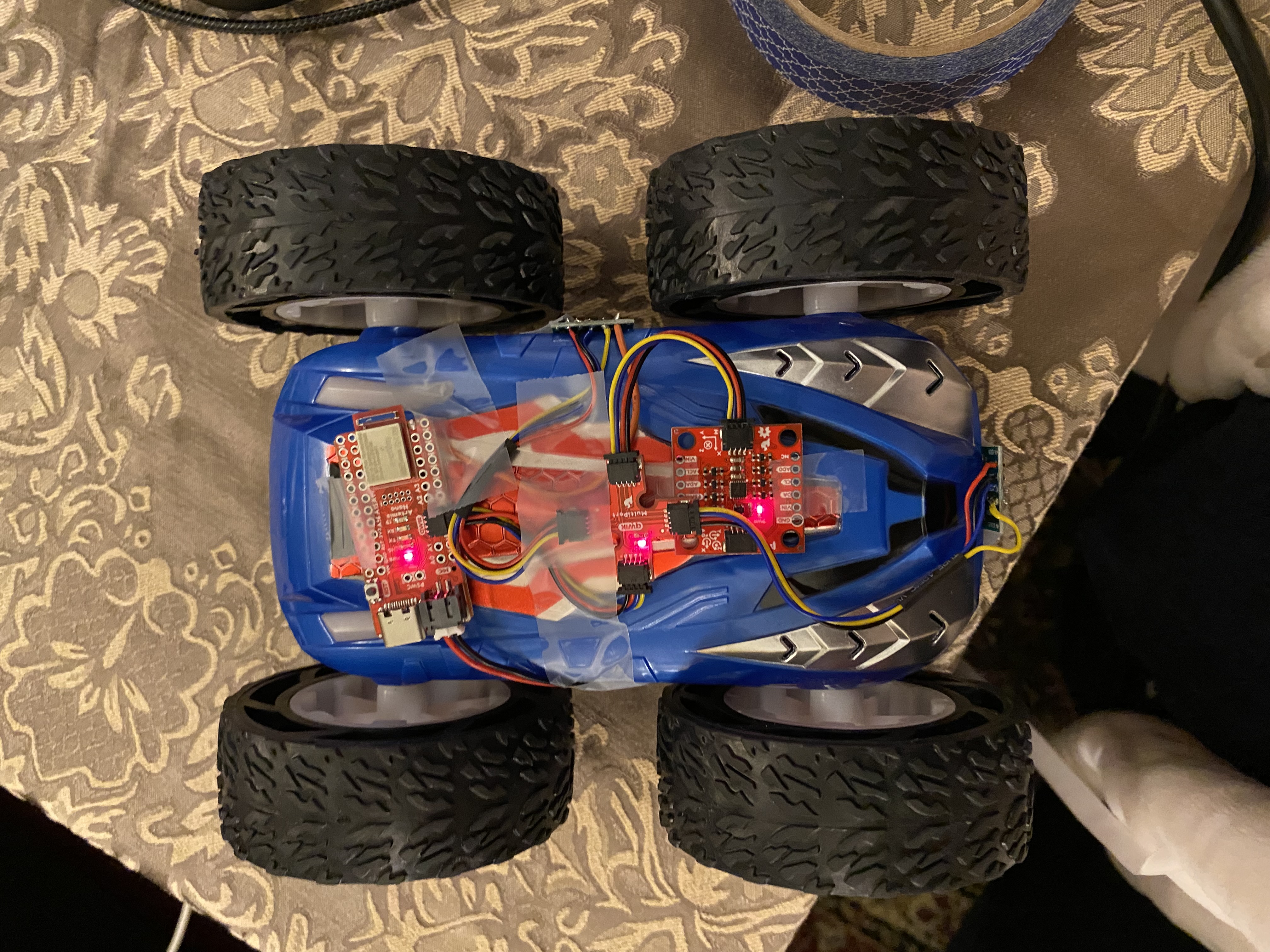 artemis with sensors attached to RC car